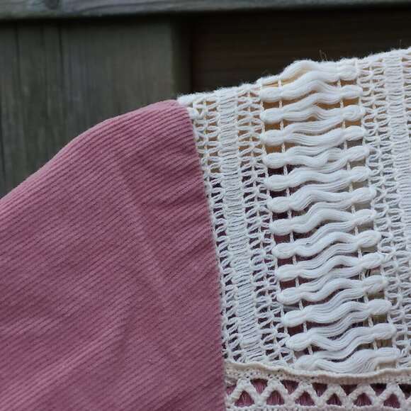 ZARA BASIC CORDUROY CROCHET TRIM BOXY CUT TOP Women's Small BLOUSE - Picture 4 of 6